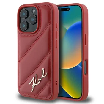 Karl Lagerfeld iPhone 16 Pro vāciņš Quilted Signature, sarkans