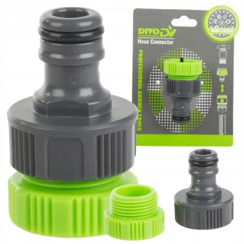 Dārza šļūtenes ātrais savienotājs 1/2" - 3/4" krāna adapteris DIVODV, zaļš/melns