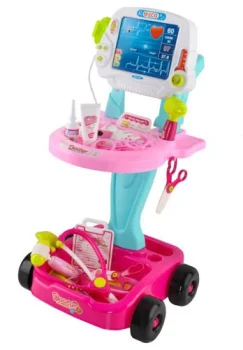Rotaļu ārsta daktera piederumu komplekts / EKG ratiņi ar aksesuāriem - 18 gab., Rozā | Kids Doctor Kit Set ECG...