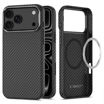 Tech-Protect Ion Carbon MagSafe vāciņš iPhone 18 Pro Max / 17 Pro Max, melns un sudraba