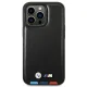 BMW iPhone 14 Pro vāciņš Leather Stamp Tricolor MagSafe, melns