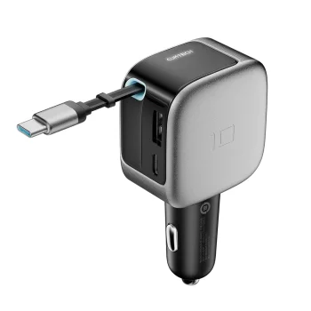 Cuktech CC903P 100W auto lādētājs ar ievelkamu USB-C kabeli, pelēks