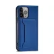 Magnet Card Case iPhone 13 Pro maciņš ar statīvu un karšu nodalījumu zils