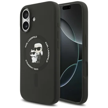 Karl Lagerfeld vāciņš iPhone 17 Silicone Karl&Choupette Ring MagSafe, melns