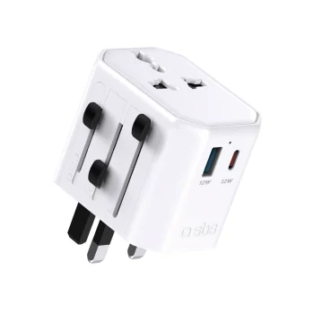 SBS TEADAPTUSBTCUNI universāls ceļojumu adapteris USB-C / USB-A, balts
