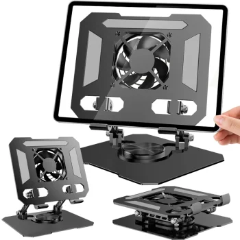 Dzesējošs planšetdatora statīvs ar USB ventilatoru, 4-16", Melns
