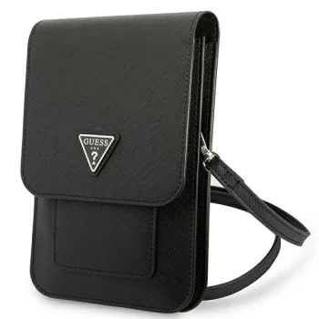 Guess Saffiano Triangle viedtālruņa soma un maks, melna