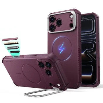 ESR Cyber Tough Kickstand MagSafe vāciņš iPhone 18 Pro / 17 Pro ar statīvu, bordo
