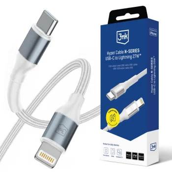3mk Hyper Cable N-SERIES USB-C uz Lightning kabelis 50cm 27W, balts
