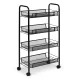 ModernHome PJJKT0103-04 mobilais metāla plaukts ar 4 groziem un riteņiem, melns