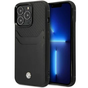 BMW Leather Card Slot vāciņš iPhone 14 Pro Max 6.7" Melns