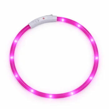 LED suņu kaklasiksna regulējama spīdoša drošības kaklasiksna, rozā