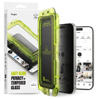 Aizsargstikls Ringke Easy Slide 2-pack iPhone 17, privātuma filtrs, Black