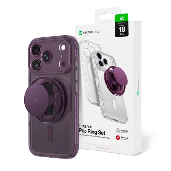 Vāciņš AmazingThing Titan Pro Pop Lens iPhone 18 Pro ar kameras aizsargu un statīvu, violets