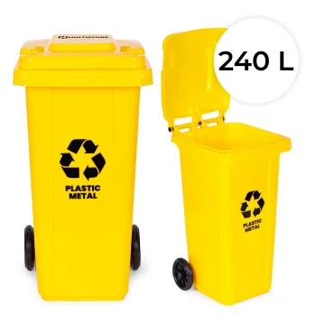 Multistore 240L atkritumu tvertne ar gumijas riteņiem, dzeltena