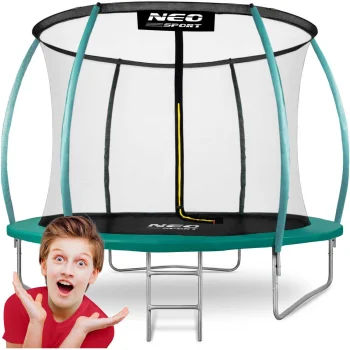 Neo-Sport NS-08C181 dārza batuts 252 cm ar iekšējo tīklu un kāpnēm, zaļš