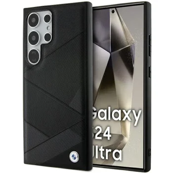 BMW Samsung Galaxy S24 Ultra vāciņš Signature Leather Crossing Lines, melns