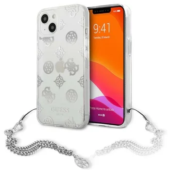 Guess iPhone 13 mini vāciņš Peony Chain Collection, sudraba