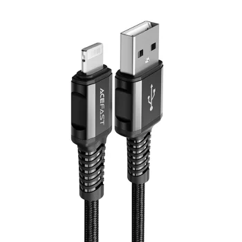Acefast C1-02 USB uz Lightning kabelis, 2.4A, 1.2m, melns