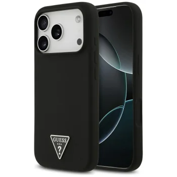 Guess iPhone 17 Pro Max vāciņš Silicone Triangle Logo MagSafe, melns