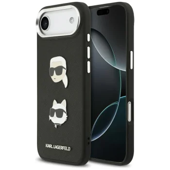 Karl Lagerfeld iPhone Air vāciņš Grained Karl & Choupette Pins, melns