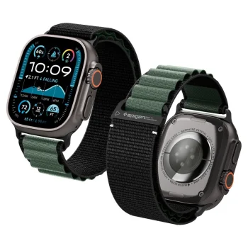 Spigen WBF1 siksniņa Apple Watch 44 / 45 / 46 / 49 mm, melna un zaļa