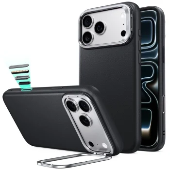 ESR Leather Kickstand MagSafe vāciņš priekš iPhone 18 Pro Max / 17 Pro Max, melns
