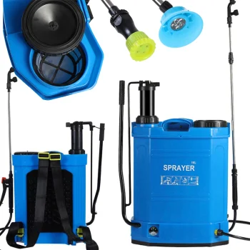 Akumulatora un manuālais mugursomas smidzinātājs, 16L, 3 sprauslas, zils