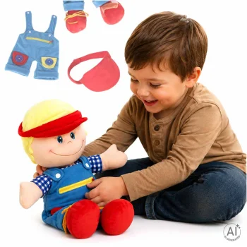 Izglītojoša auduma lelle ģērbšanās apguvei Zēns 48 cm
