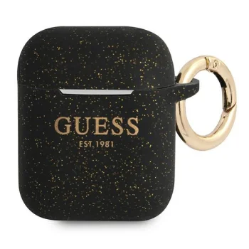 Guess Silicone Glitter AirPods Maciņš Melns