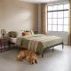 ModernHome metāla gulta 135x190 cm ar koka līstīšu pamatni, melna
