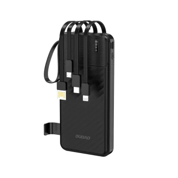 Ārējais akumulators Dudao K11 10000 mAh ar iebūvētiem kabeļiem, melns