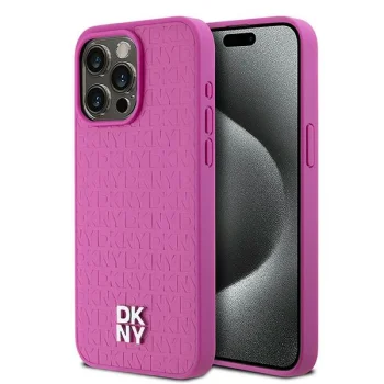 DKNY iPhone 15 Pro Max vāciņš Leather Monogram Pattern MagSafe, rozā