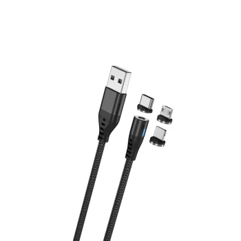 Maxlife MXUC-02 magnētiskais kabelis 3in1 USB uz Lightning/USB-C/microUSB 1m 2A, Melns