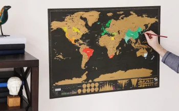 Nokasāmā Ceļotāja Pasaules Karte Plakāts Skrāpējama 82 x 59 cm | Scratch off World Map Poster Traveler Gift