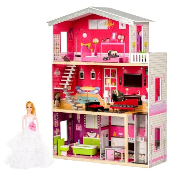 Ecotoys Malibu koka leļļu māja ar liftu, 114 cm
