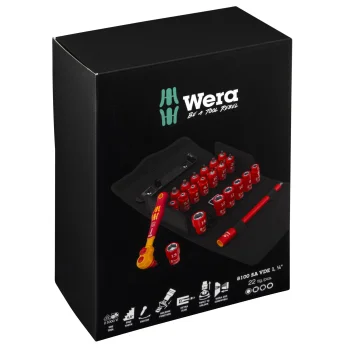 Muciņu un sprūdrata komplekts Wera 8100 SA VDE 1 Zyklop 1/4", 22 gab., melns/sarkans