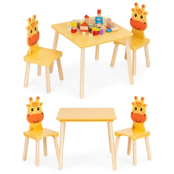 Ecotoys 6162 bērnu mēbeļu komplekts: galds un 2 krēsli, žirafe