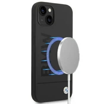 BMW iPhone 14 Plus vāciņš Silicone Signature Logo MagSafe, melns