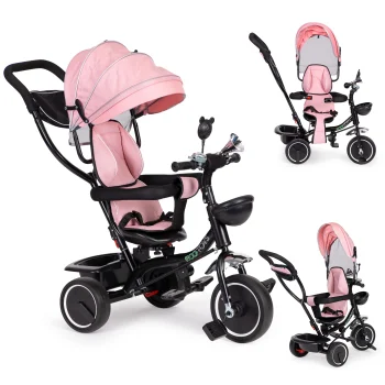 ECOTOYS bērnu trīsritenis ar rotējošu sēdekli un jumtiņu JM-066-9, rozā