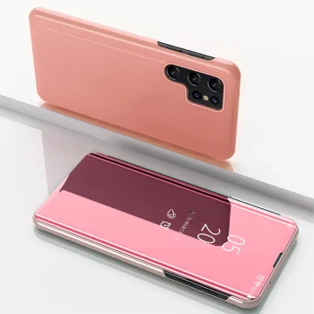 Samsung Galaxy S25 atverams vāciņš maciņš grāmatiņa Clear View Case, rozā