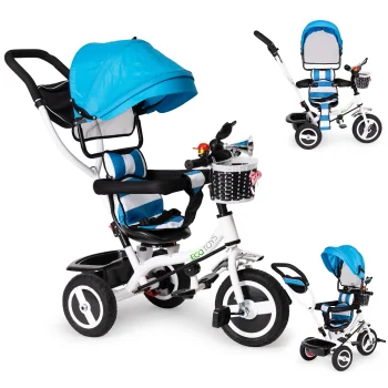 Ecotoys Bērnu trīsritenis ar grozāmu sēdekli un jumtiņu, zils