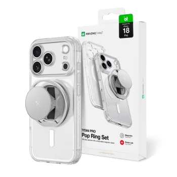 Vāciņš AmazingThing Titan Pro Pop Lens iPhone 18 Pro ar kameras aizsargu un statīvu, caurspīdīgs