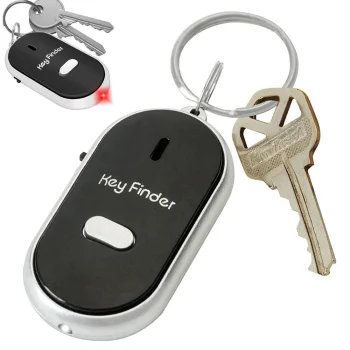 Pīkstiena Atslēgu Piekariņš Reaģē uz Svilpi ar LED Apgaismojumu, Melns | Chip Keychain Reacts to Whistle with LED...