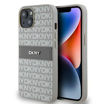 DKNY iPhone 15 / 14 / 13 vāciņš Mono Stripe & Metal Logo, bēšs