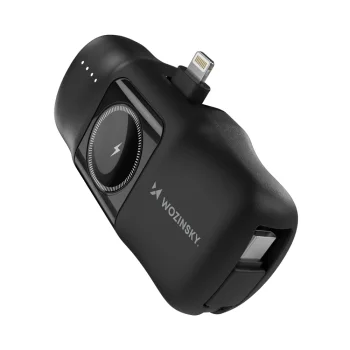 Ārējais akumulators Wozinsky WF16-YLS 5000mAh 15W ar Lightning, USB-C un Apple Watch uzlādi, melns