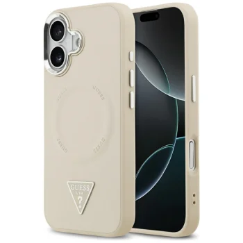 Guess vāciņš Apple iPhone 17 MagSafe PU Leather Triangle Logo, bēšs
