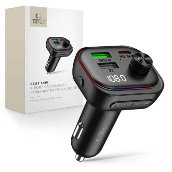 Tech-Protect CC07 auto lādētājs 54W ar Bluetooth FM raidītāju, melns