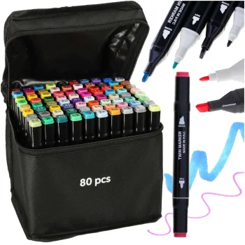 Divpusēji Marķieri Flomāsteri uz Spirta Bāzes Futrālī 80 gab. + Turētājs | Double-Sided Alcohol Markers