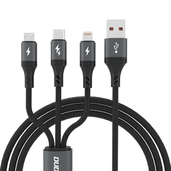 Dudao L3E 3-in-1 60W USB-C, Micro-USB un Lightning kabelis, 1.2m, melns